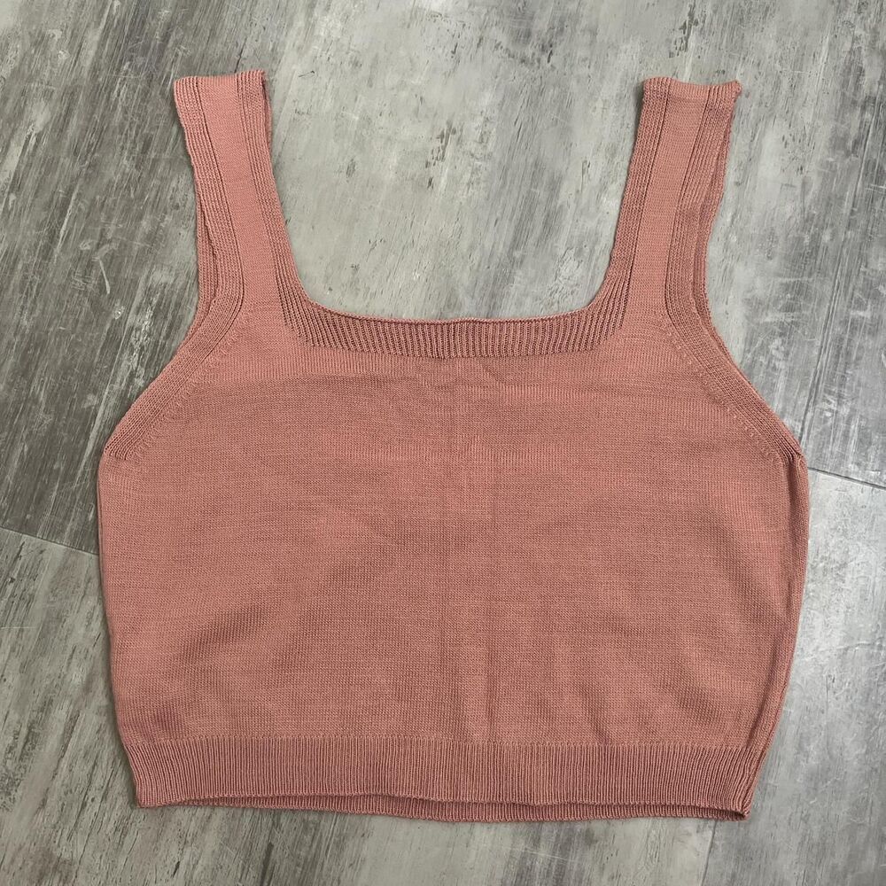 Cropped Knit Tank Top Pink Size Small
